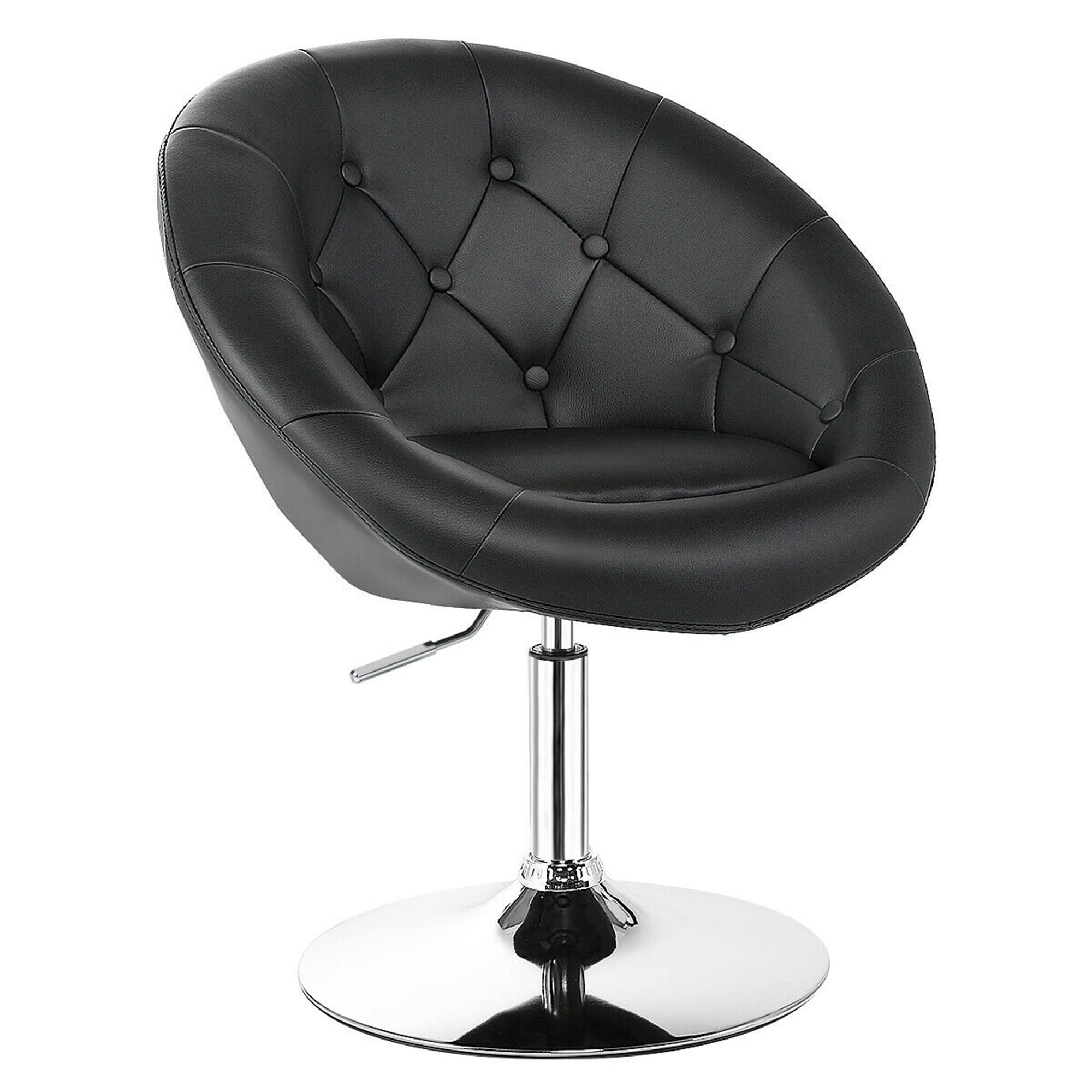 Alt View 3. Gymax - Gymax PU Leather Adjustable Modern Chair Swivel Round Tufted Back Black - Black.