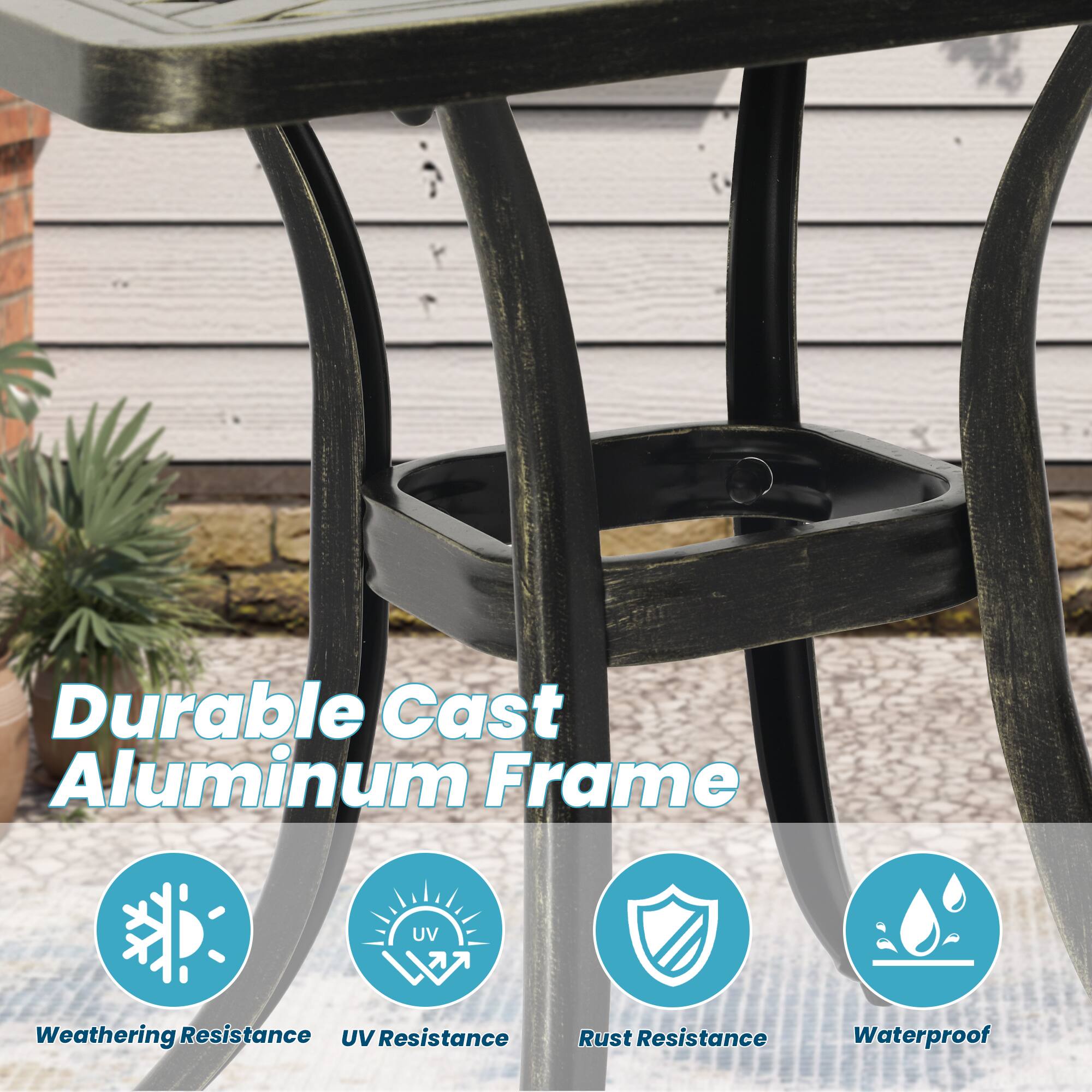 Durable Cast Aluminum Frame  
- Weathering Resistance  
- UV Resistance  
- Rust Resistance  
- Waterproof