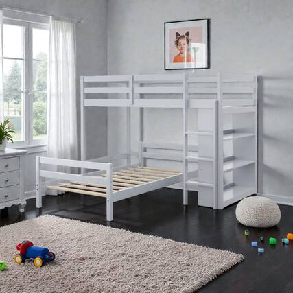 Front. Hivvago - Twin-Over-Twin Elevated Bunk Bed Featuring 3-Tier Bookshelf - Gray.
