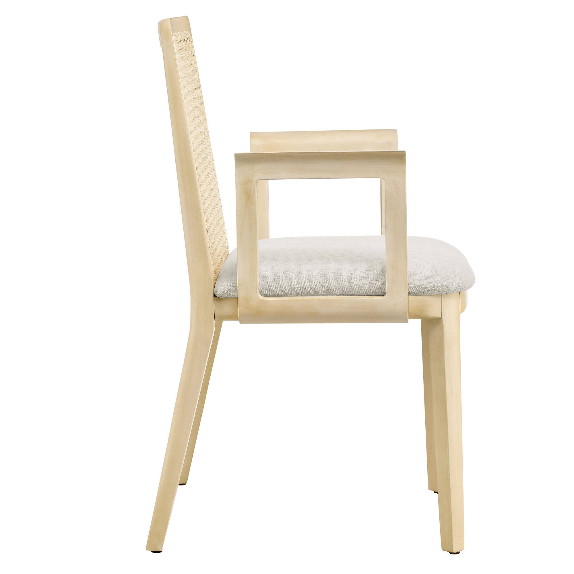 Alt View 2. Modway - Monarch Wood and Rattan Dining Armchair by Modway - Antique White Natural Heathered Weave Ivory.