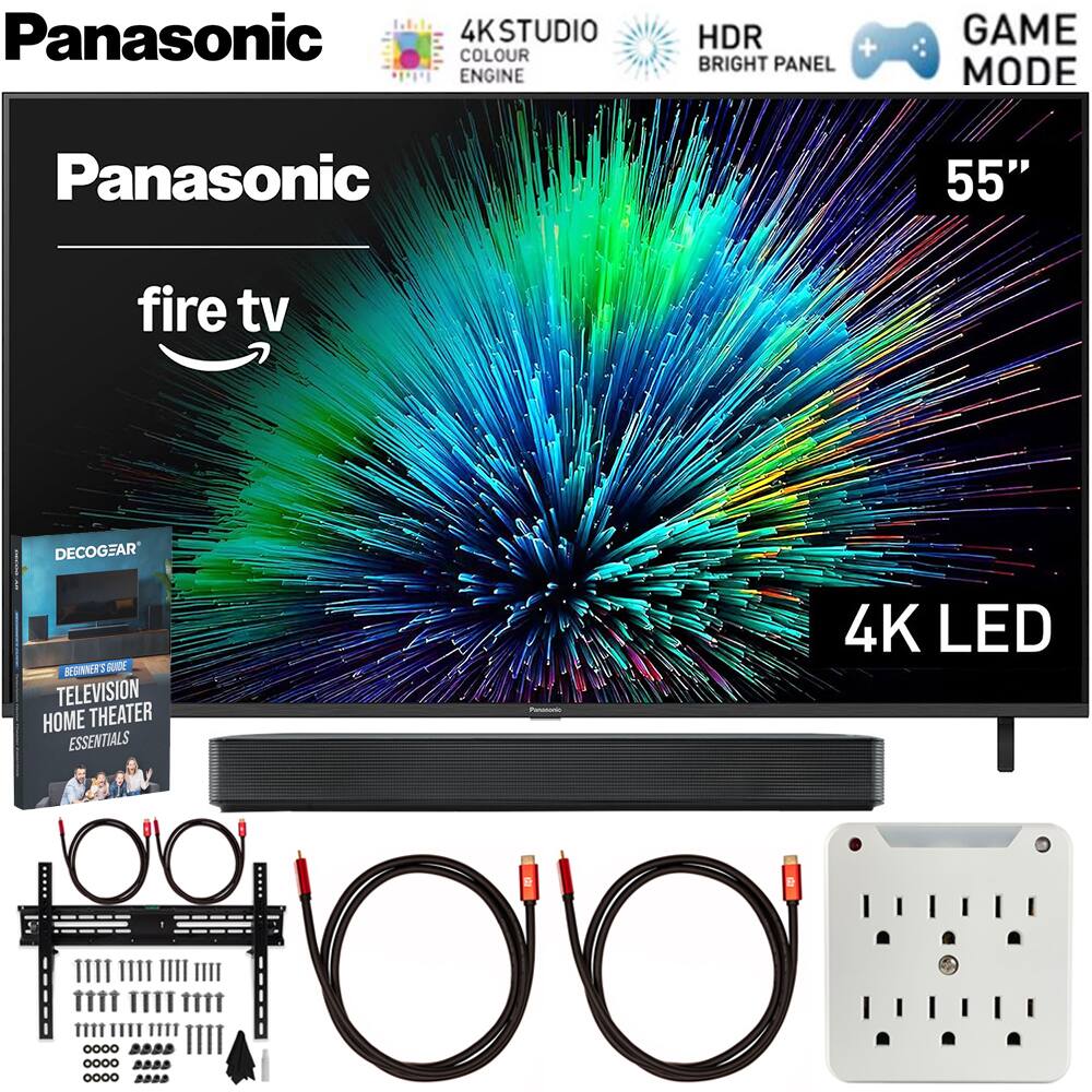 Panasonic 55" Fire TV 4K LED TV  
- 4K Studio Colour Engine  
- HDR Bright Panel  
- Game Mode  
- Audio  
- Decogear Beginners Guide: Television Home Theater Essentials  
- Includes cables and accessories