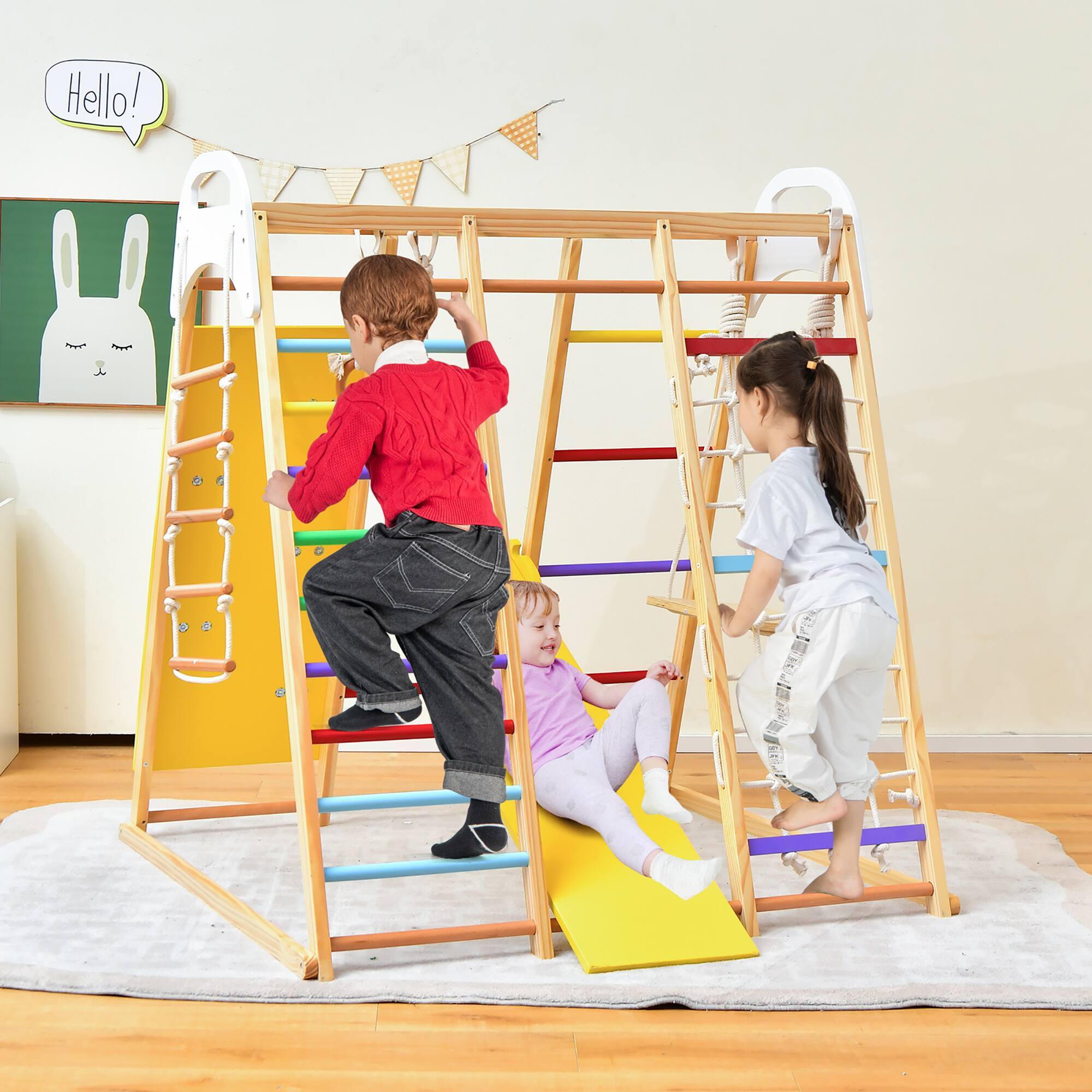Alt View 1. Costway - Costway 8-in-1 Jungle Gym Playset, Wooden Climber Play Set with Monkey Bars - Multicolor.