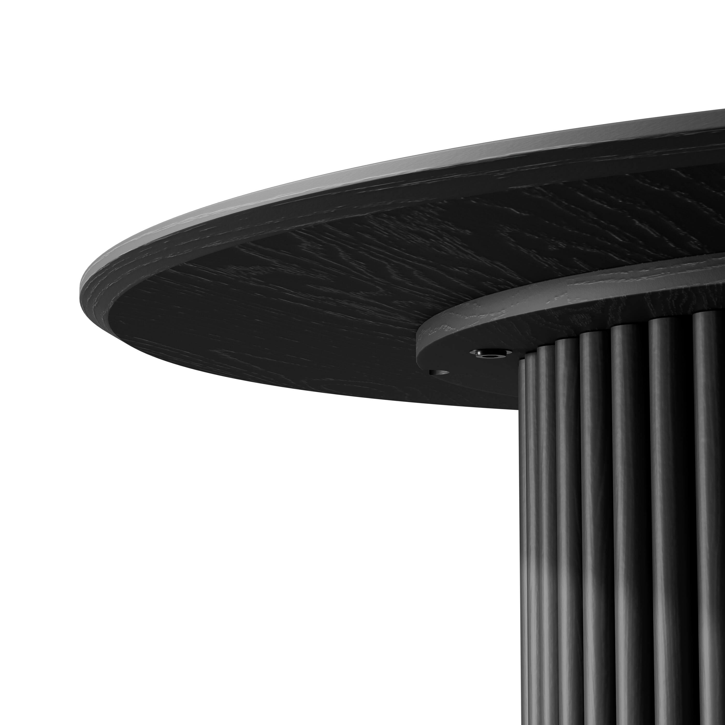 Angle. PexFix - Minimalist Farmhouse Round Solid Oak 46 in. W Column Base Kitchen & Dining Table Seats 4 - Black.