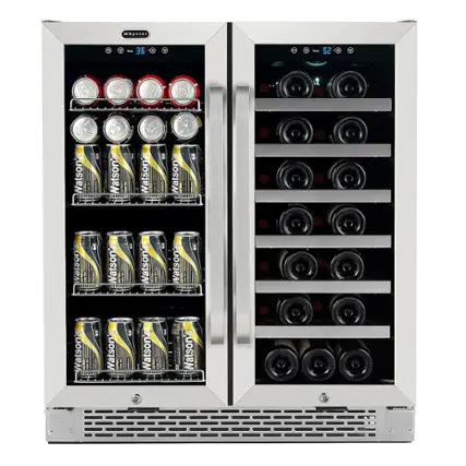 Front. Whynter - 30″ Built-In French Door Dual Zone 33 Bottle Wine Refrigerator 88 Can Beverage Center - Stainless steel.