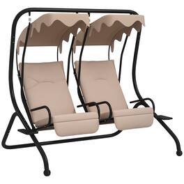 Outsunny - Patio Swing Chair with 2 Separate Seats Outdoor Swing with Removable Canopy and Cup Holders for Porch
