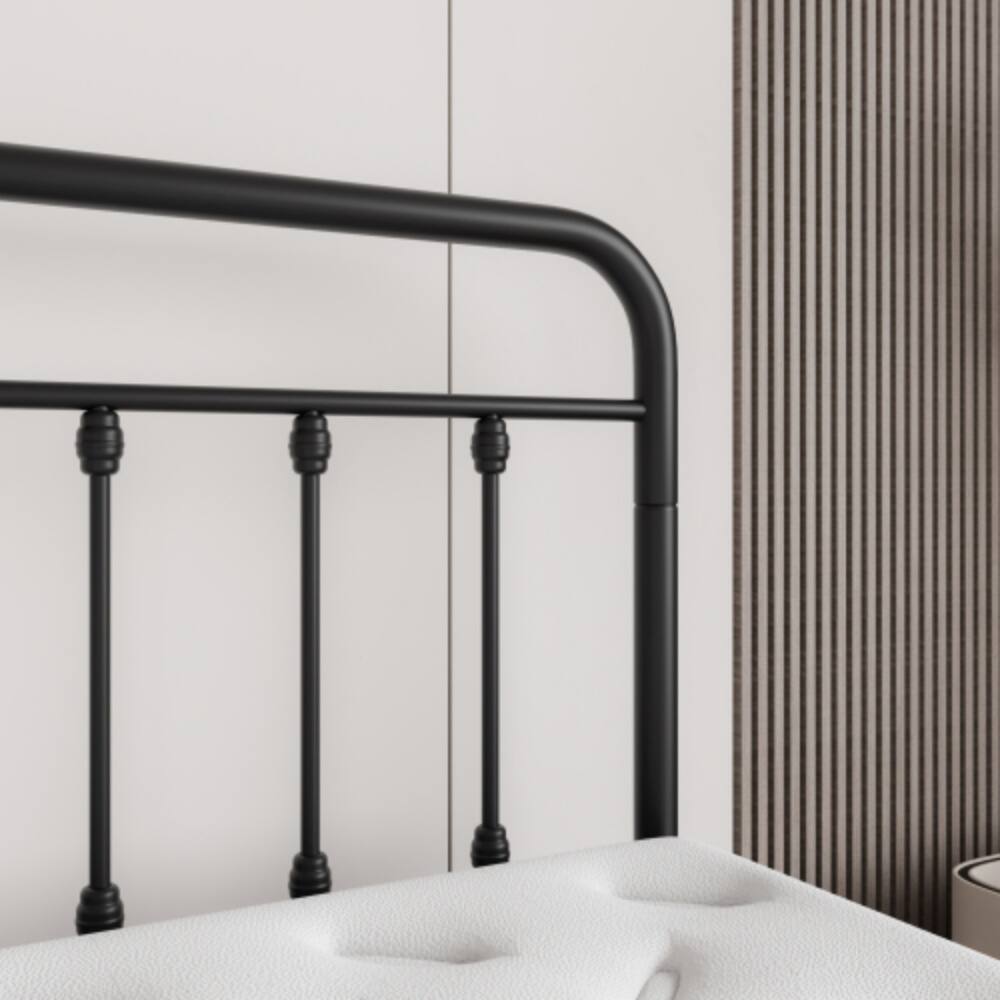 Alt View 1. LUCKY ONE - Full Size Metal Platform Bed Frame with Victorian Headboard and Footboard, Steel Slats, No Box Spring Needed - Black.