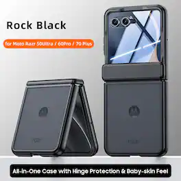 Dteck - Matte Hard PC Case Hinge Protection Cover For Motorola Razr (2026/2025/2024) with Built-in Screen Protector - Black(HD Clear Film)