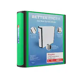 Staples - 3" 3-Ring Better Binder, D-Ring - Green