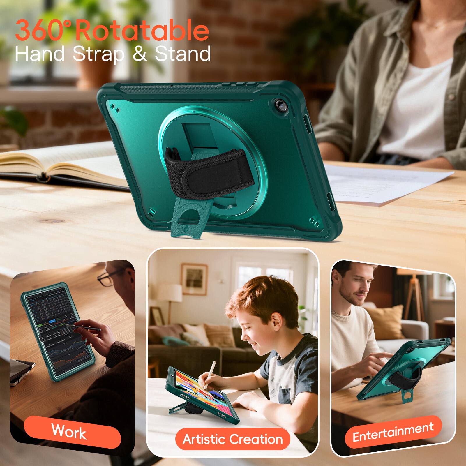 360° Rotatable Hand Strap & Stand

Work  
Artistic Creation  
Entertainment
