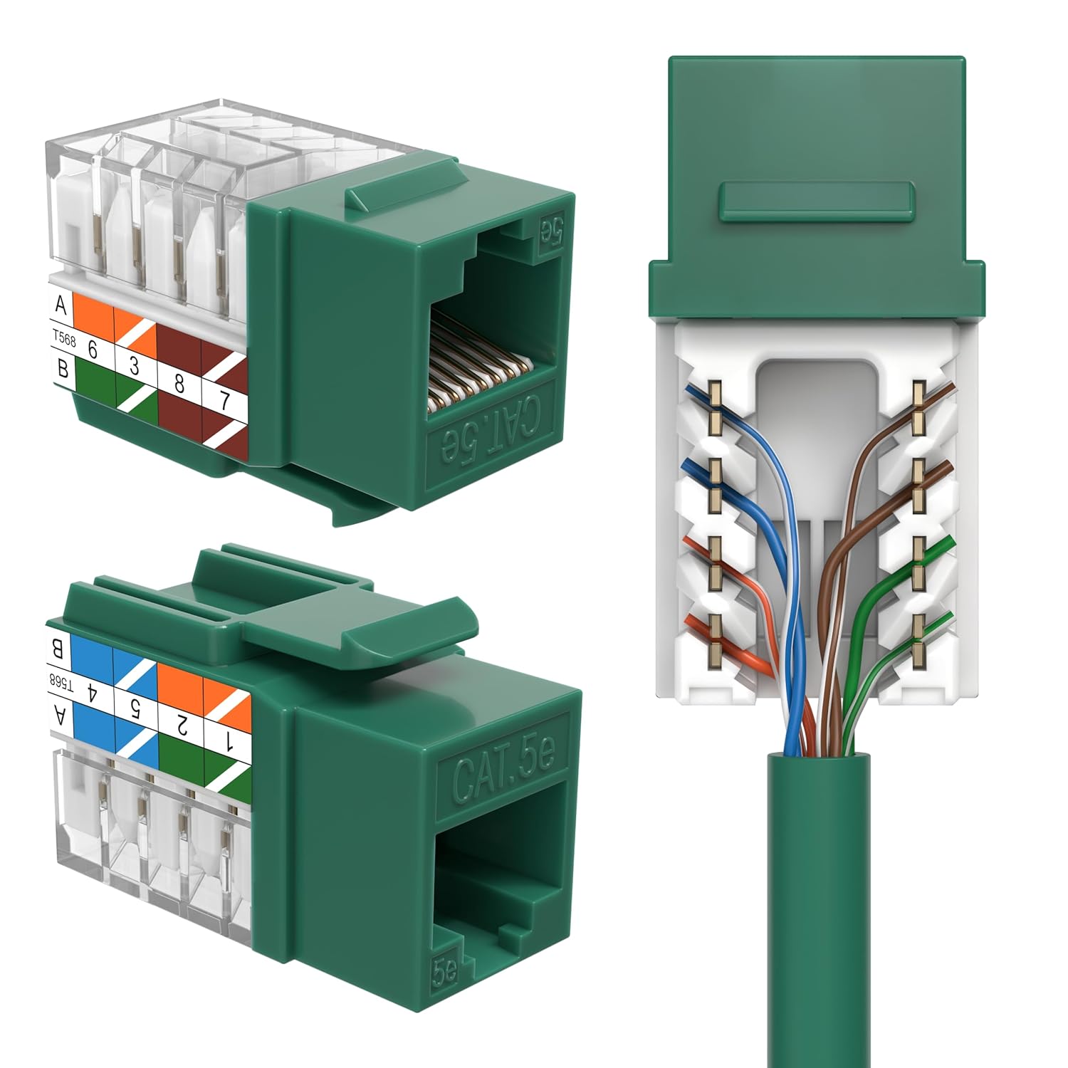 Cables Direct Online - Cat5e 45° Angled RJ45 Keystone Jack, 8P8C 110 Punch-Down, Gold-Plated Contacts, 1Gbps, ANSI/TIA Compliant - Green
