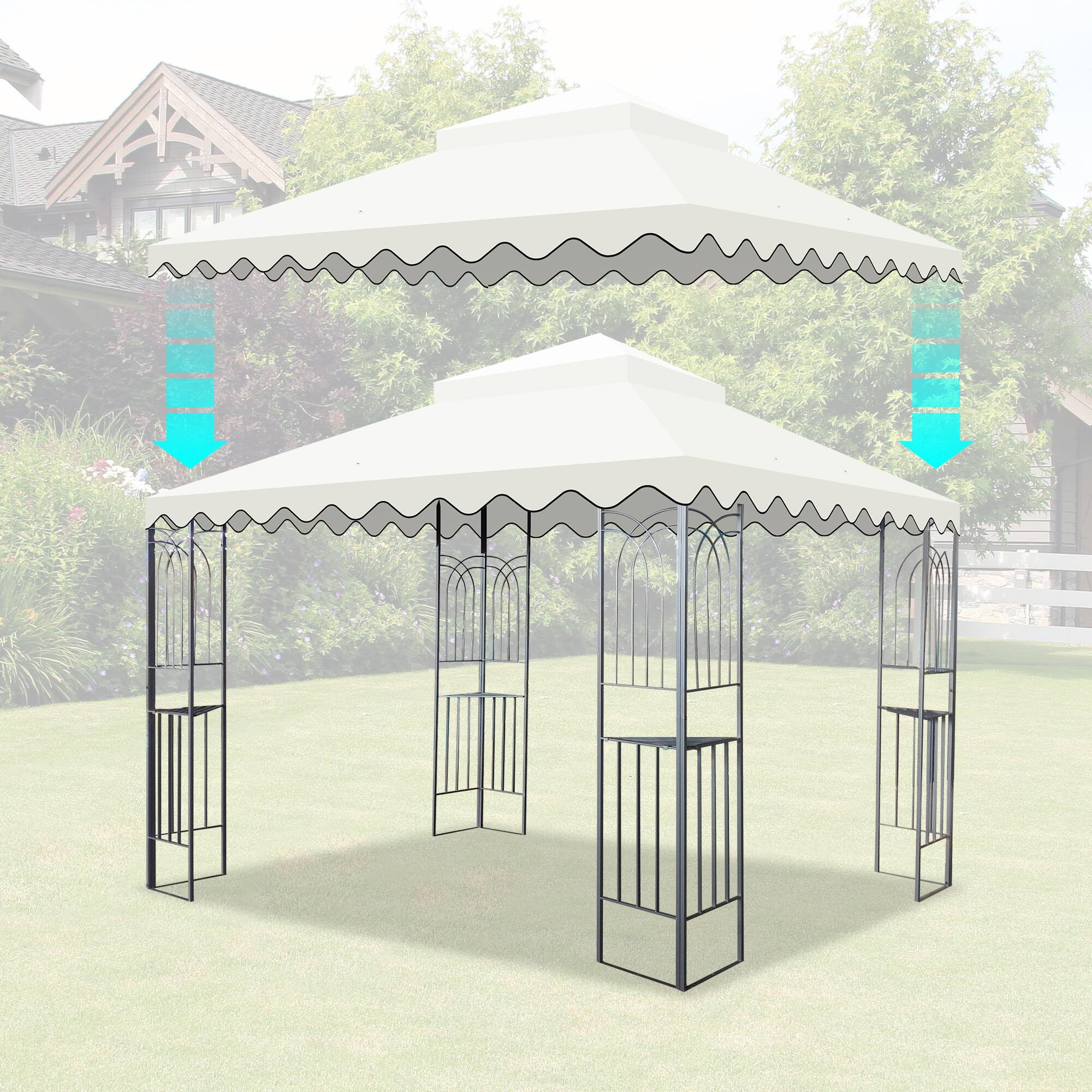 Angle. APRILSOUL - 10x10 Ft Patio Gazebo Replacement Canopy Double Tiered Gazebo Tent Roof Top Cover Only wavy border Frame Not Include.
