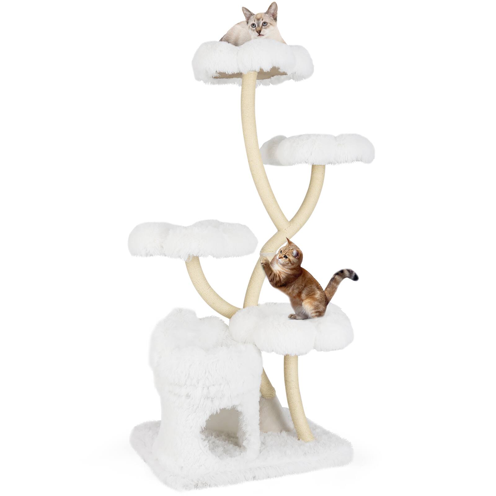 Front. Gymax - Gymax Freestanding Cat Tower Tall Cat Tree w/ four Flower-shaped Platforms Cat Condo White - GYM17358.