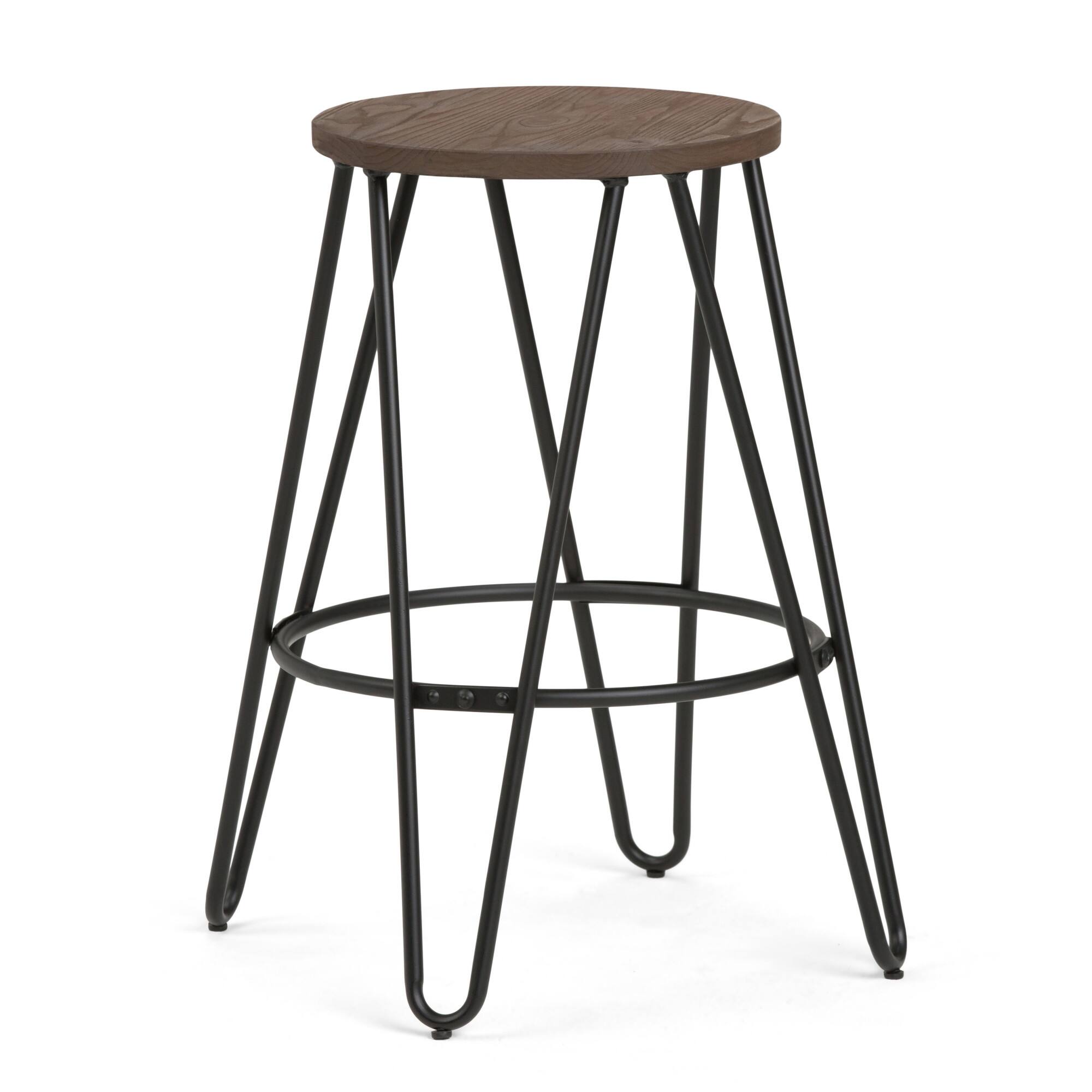 Angle. Simpli Home - Simeon Metal Counter Height Stool with Wood Seat - Cocoa Brown / Black.