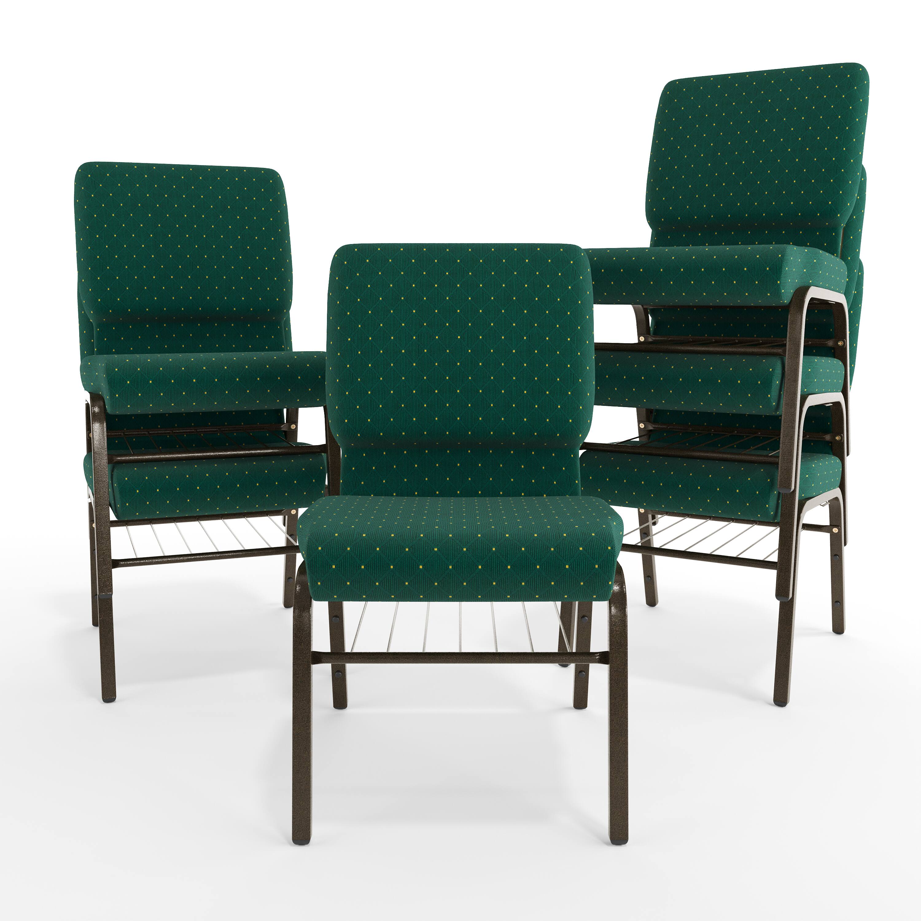 Alt View 10. Emma + Oliver - 18.5"W Church/Reception Guest Chair with Book Rack - Green Patterned Fabric/Gold Vein Frame.