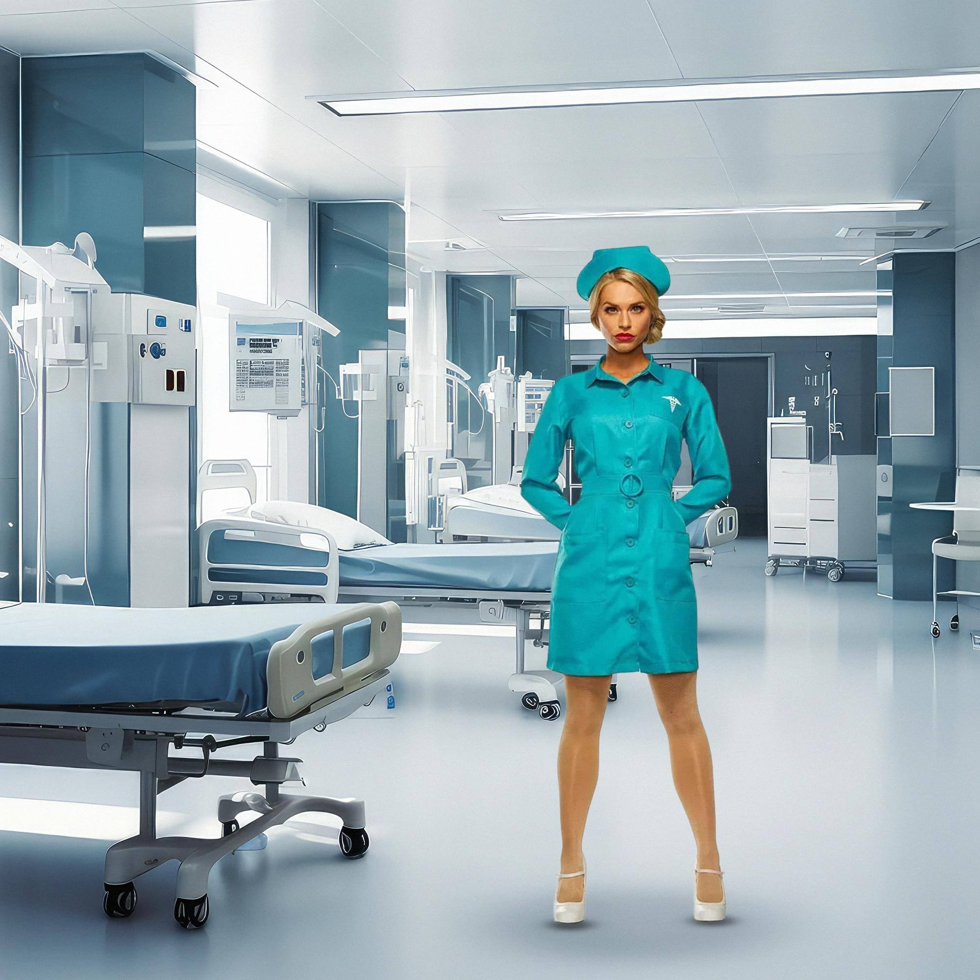 Alt View 1. Seeing Red - Mental Health Nurse Adult Costume | Medium - Blue.