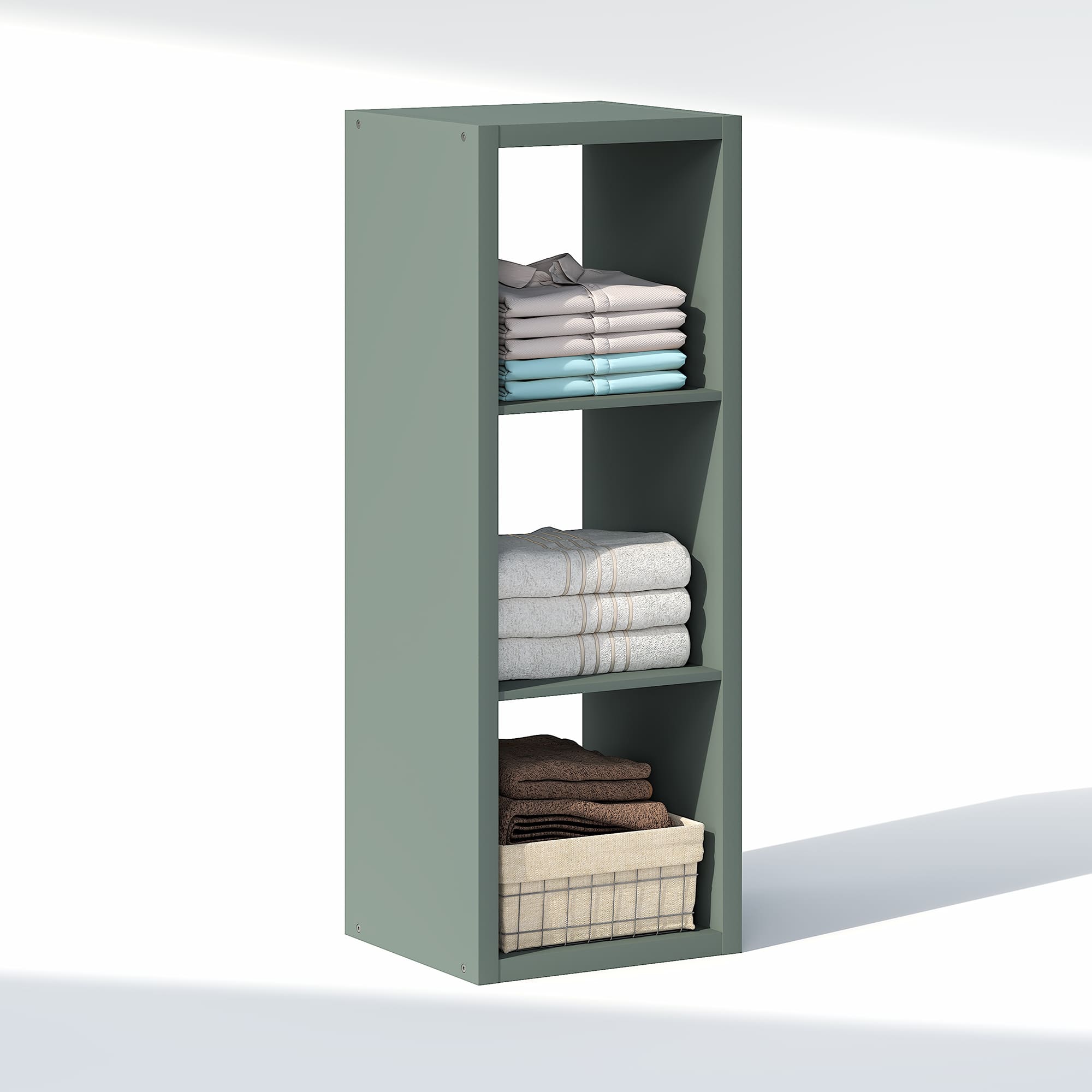 Furinno - CUBIC Closet Organizers, 3-Cube Modular Organizer, Open Shelf, Extra Thick Frame, for Wardrobe, Bedroom, Living Room - Sage Green