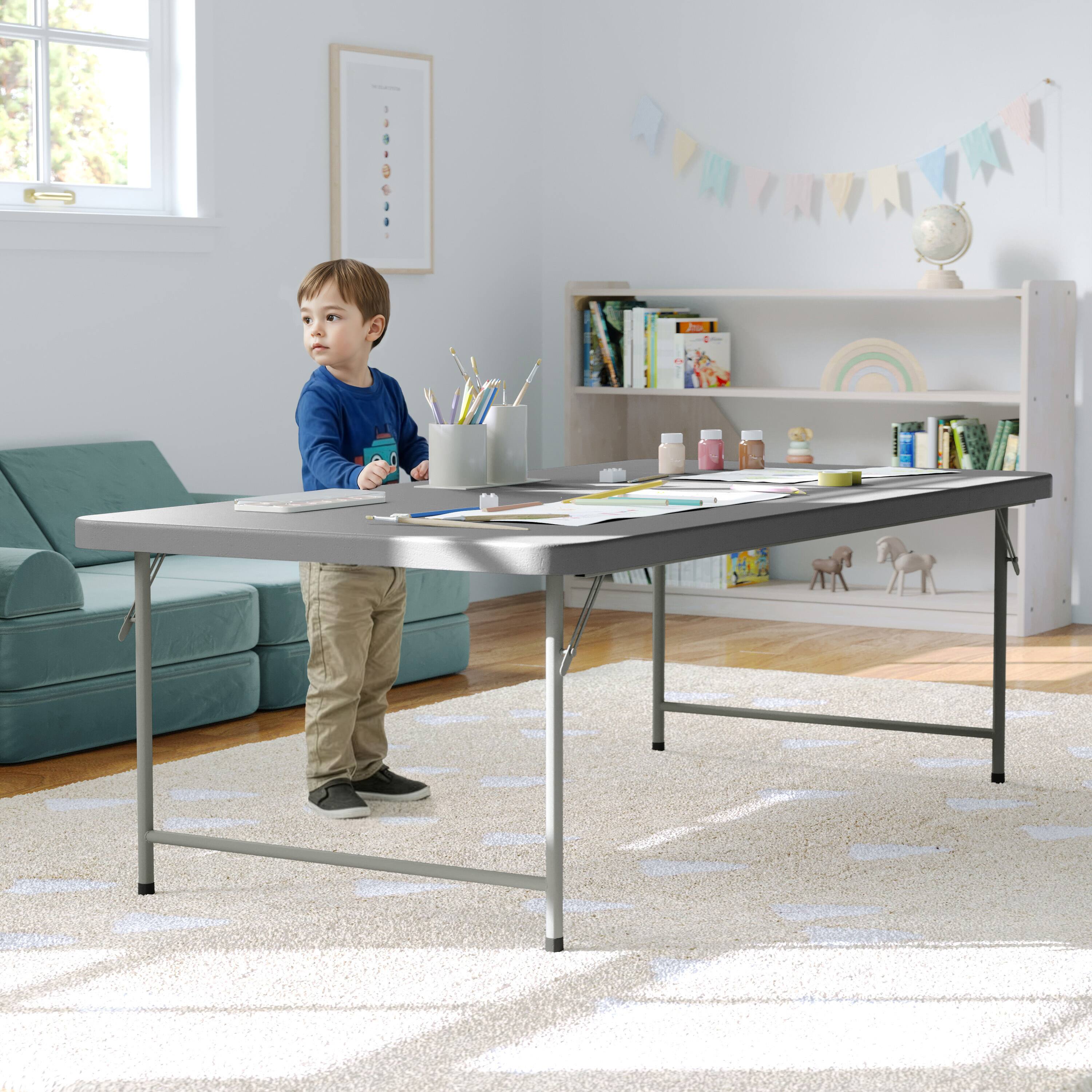 Alt View 4. Flash Furniture - Paige 4.93-Foot Kid's Granite Gray Plastic Folding Table - Gray.