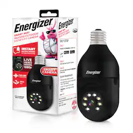 Energizer - 1080p Outdoor Wi-Fi Camera, Smart Light Bulb Security Camera with Night Vision - Black