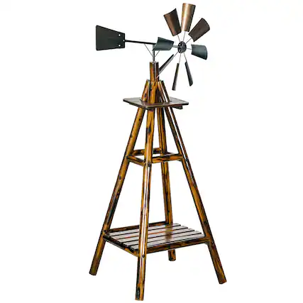 Front. Outsunny - Weather Vane, Wind Vane with Bottom Shelf, Steel Windmill Head - Carbonized.