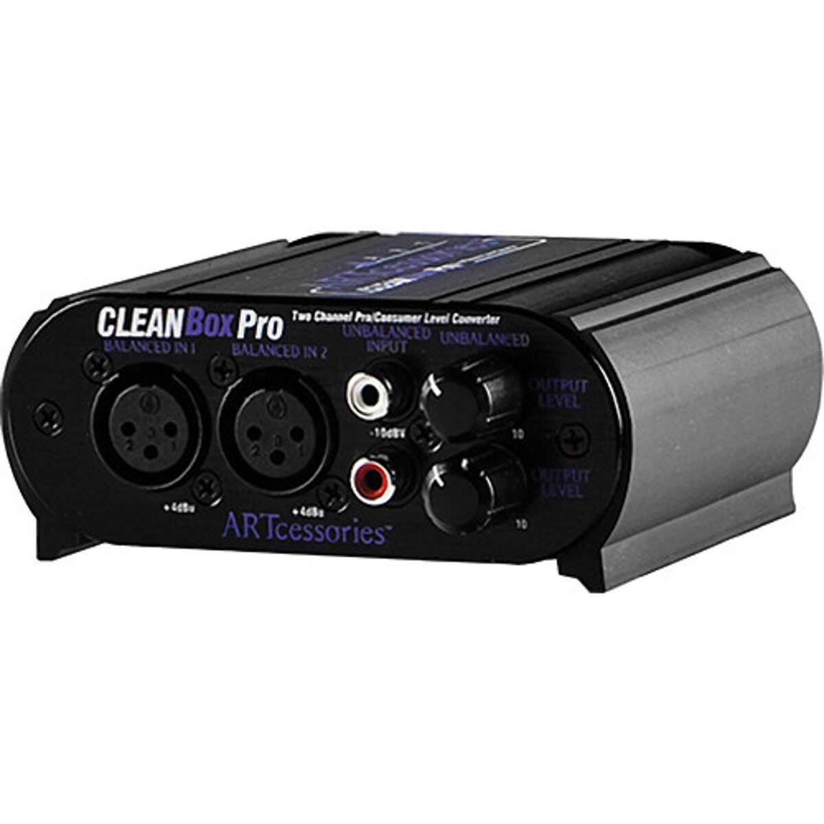Two Channel Pro Consumer Level Converter  
CLEAN Box Pro  
UNBALANCED BALANCED IN 1  
BALANCED IN 2  
INPUT UNBALANCED BALANCED IN 2  
OUTPUT LEVEL  
100BV  
ARTcessories  
OUTPUT LEVEL
