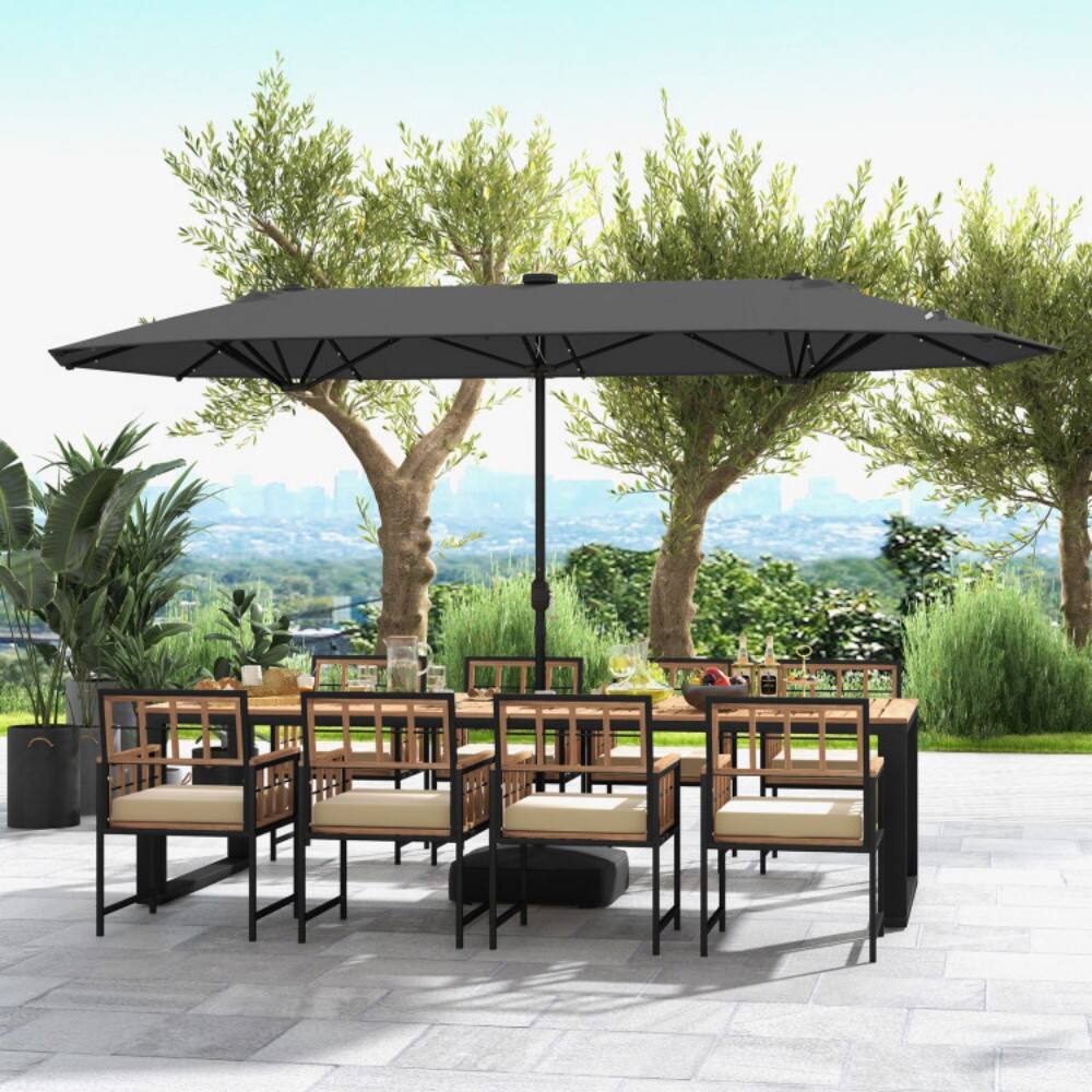 Mondawe - 13FT Double-sided Patio Umbrella with Solar Lights for Garden Pool Backyard - Gray
