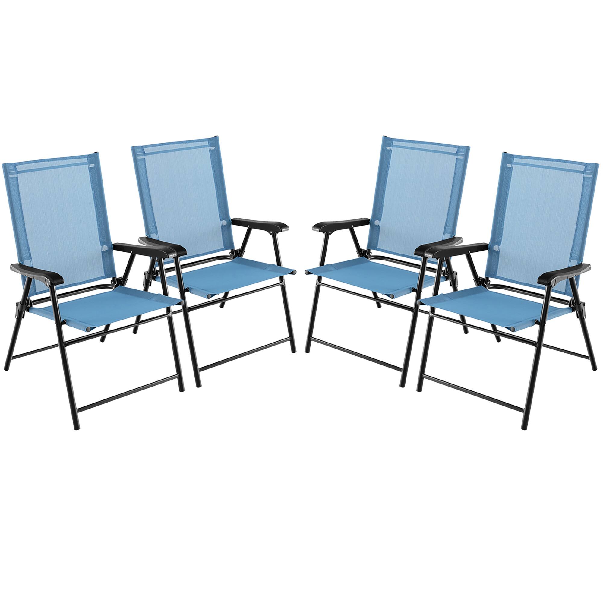 Gymax - Set of 4 Patio Folding Chairs Outdoor Portable Pack Lawn Chairs w/ Armrests - Blue