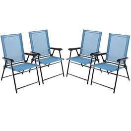 Gymax - Set of 4 Patio Folding Chairs Outdoor Portable Pack Lawn Chairs w/ Armrests - Blue