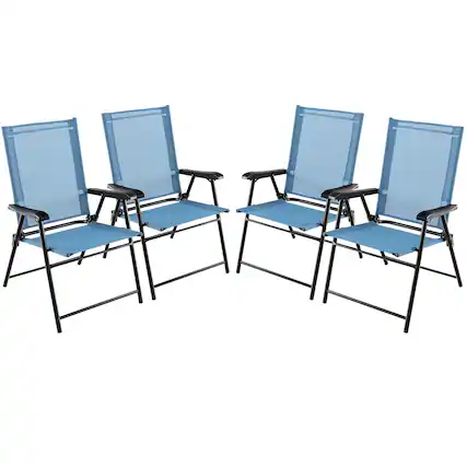 Front. Gymax - Gymax Set of 4 Patio Folding Chairs Outdoor Portable Pack Lawn Chairs w/ Armrests Blue - Blue.