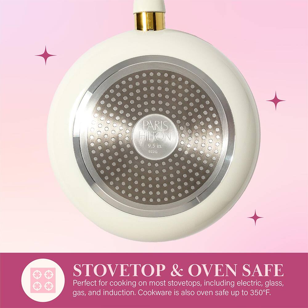 PARIS HIITON 9.5 in. 0220 STOVETOP & OVEN SAFE  
Perfect for cooking on most stovetops, including electric, glass, gas, and induction. Cookware is also oven safe up to 350°F.