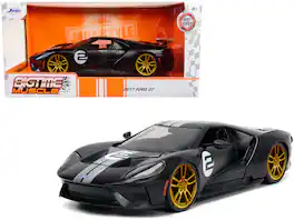 2017 Ford GT #2 Matt Black with Silver Stripes and Gold Wheels "Bigtime Muscle" Series 1/24 Diecast Model Car by Jada