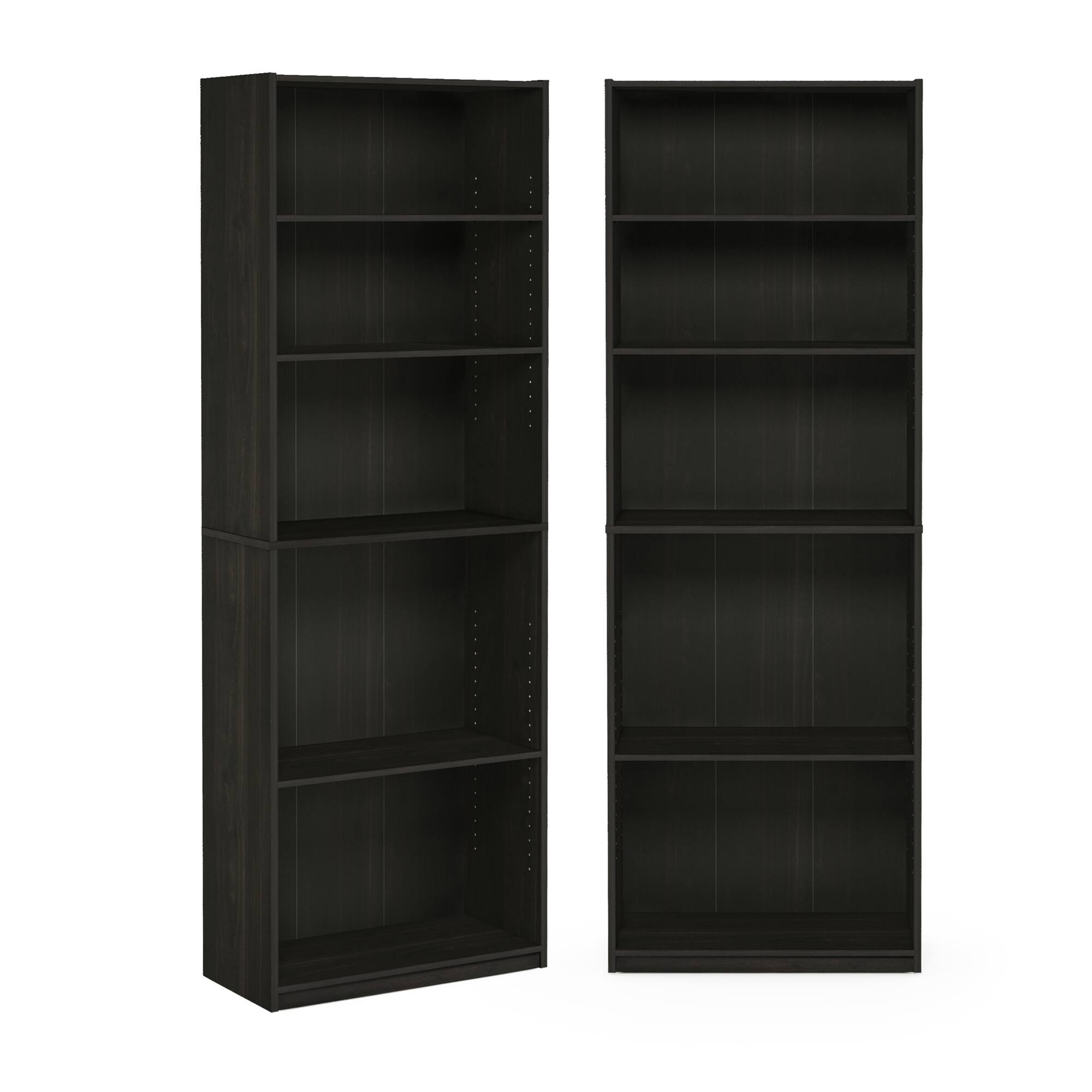 Alt View 6. Furinno - JAYA Book Shelf Set of 2, 5-Tier Bookshelf, Bookcase, with Adjustable Shelf, for Home Office, Living Room - Espresso.