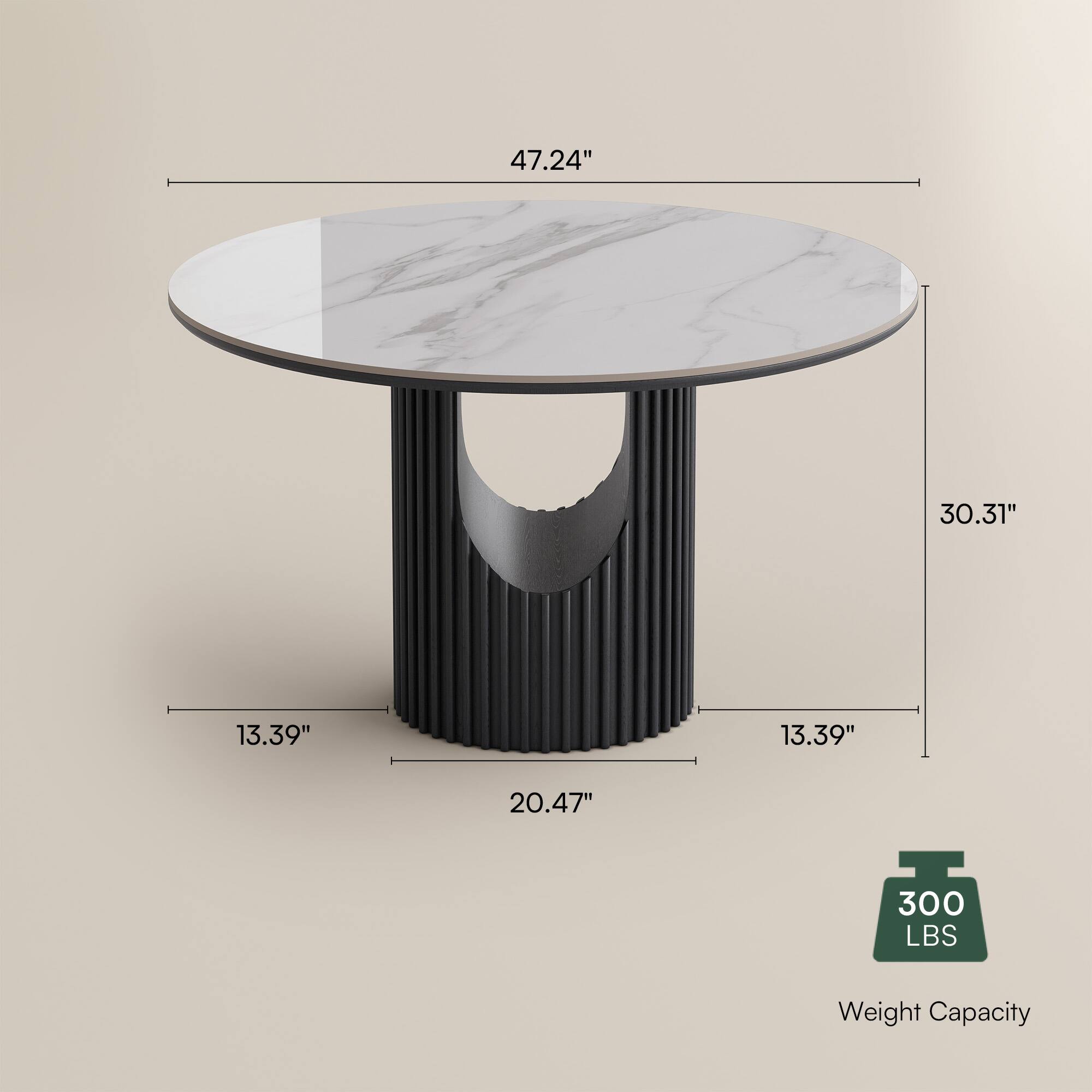 47.24" 30.31" 13.39" 13.39" 20.47" 300 LBS Weight Capacity