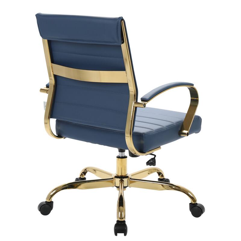 Alt View 5. LeisureMod - Benmar Leather Office Chair with Gold Accents, Adjustable Height, Swivel, Ergonomic Design for Home Office or Workspace - Navy Blue.
