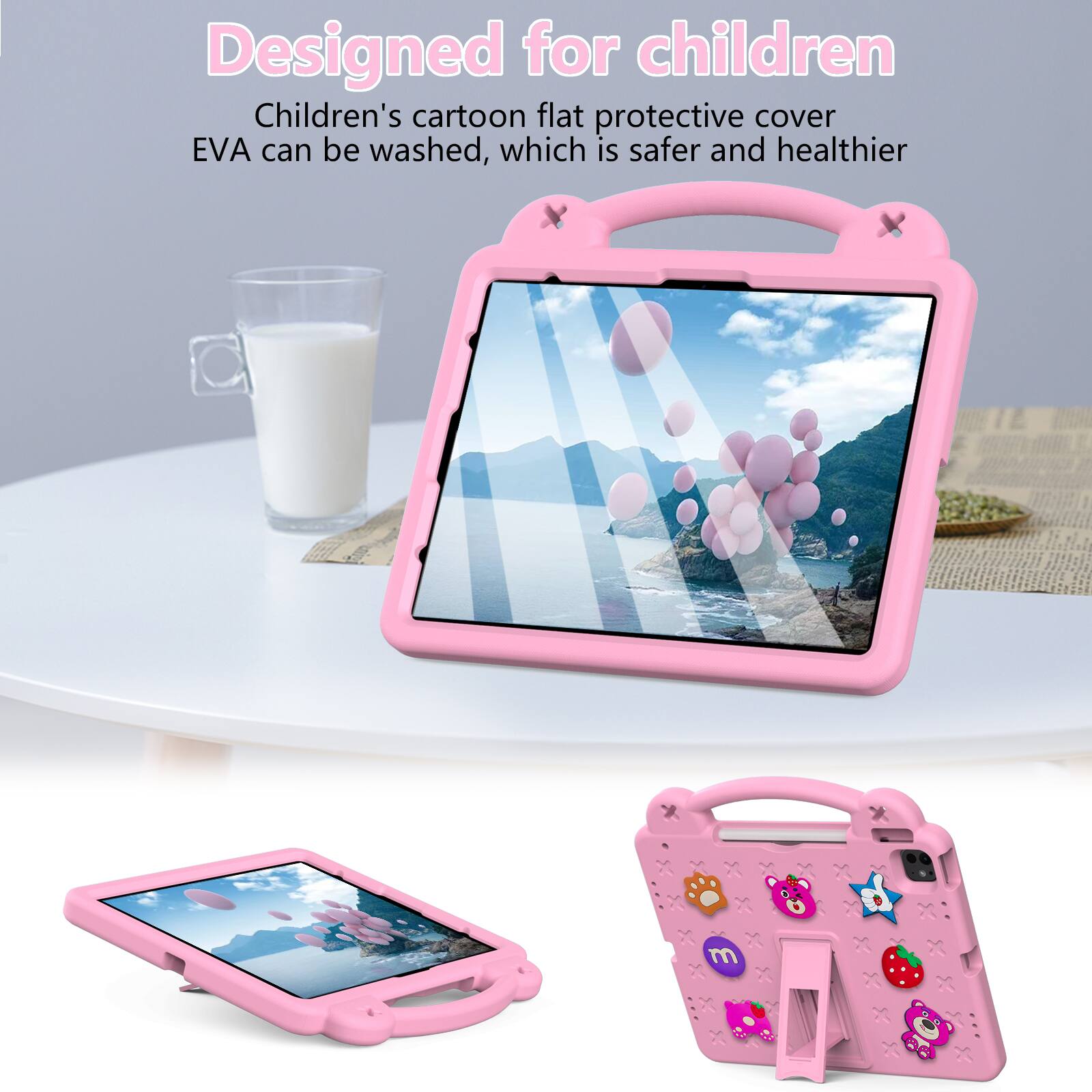 Designed for children  
Children's cartoon flat protective cover EVA can be washed, which is safer and healthier