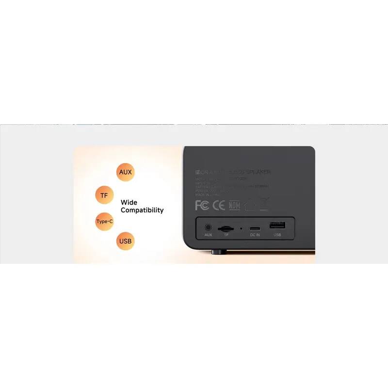 AUX  
HORA  
SPEAKER  
TF Wide Compatibility Type-C  
MADE IN FC CE NOM  

USB  
AUX  
IF  
DO IN  
USB