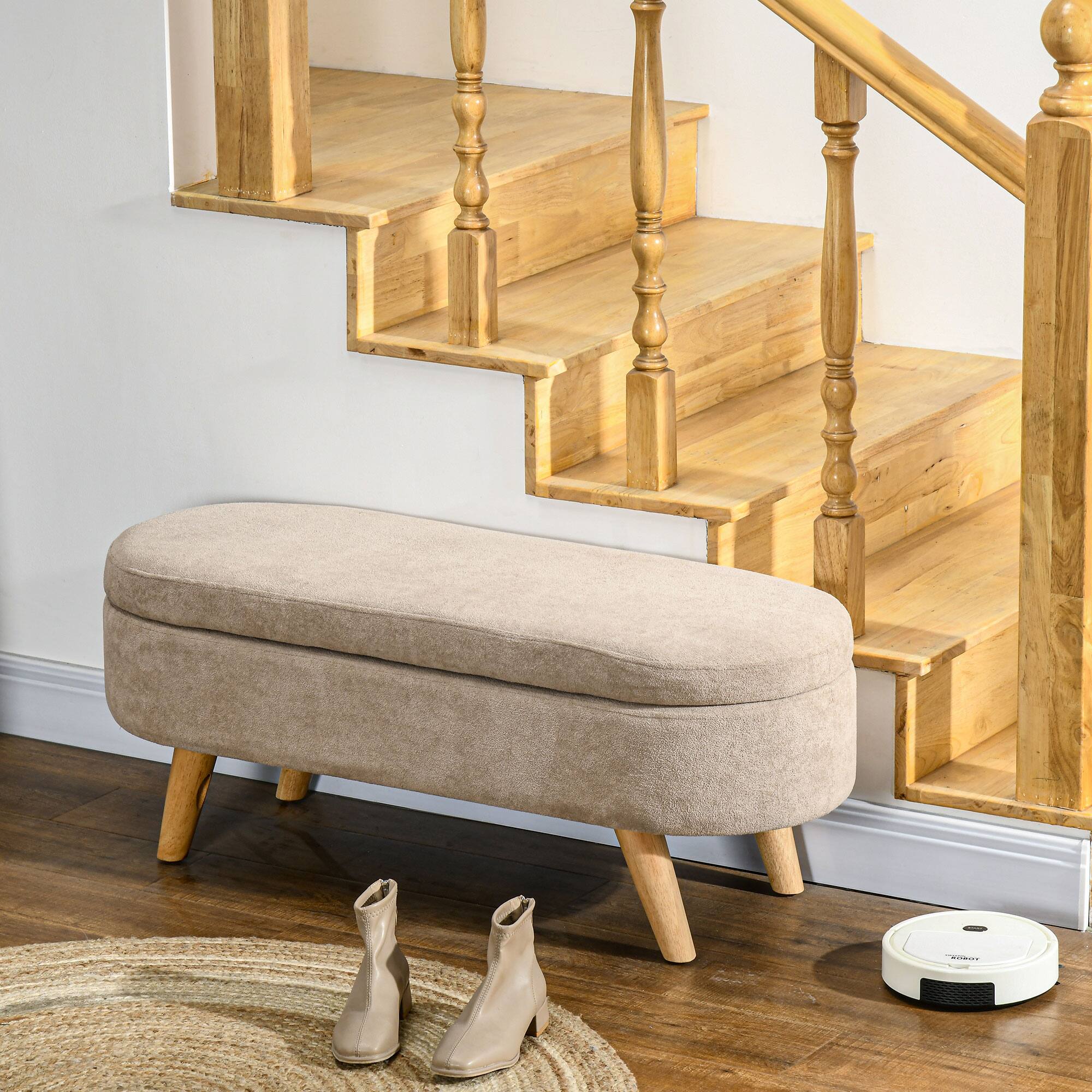 Alt View 1. Homcom - Ottoman Bench, 43.3" Upholstered End of Bed Bench with Wood Legs - Beige.
