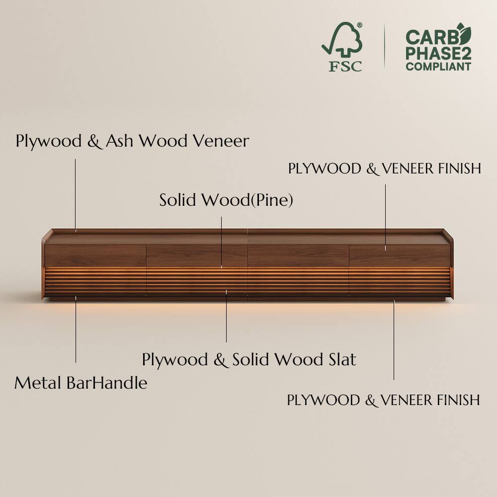 FSC CARB PHASE2 COMPLIANT

Plywood & Ash Wood Veneer  
Solid Wood (Pine)  
Plywood & Solid Wood Slat  
Metal Bar Handle  

PLYWOOD & VENEER FINISH  
PLYWOOD & VENEER FINISH