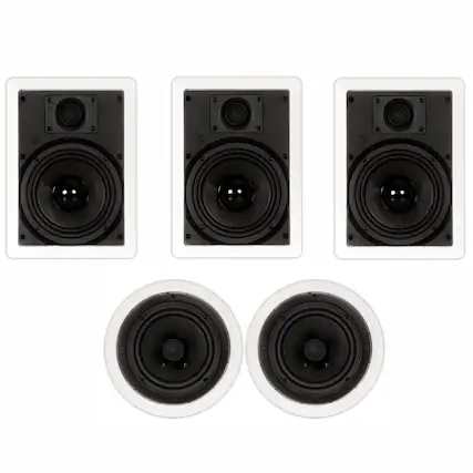 Front. Theater Solutions by Goldwood - TS-65 5 Channel 6.5" in-Wall/Ceiling Home Theater Speaker System - Paintable White.