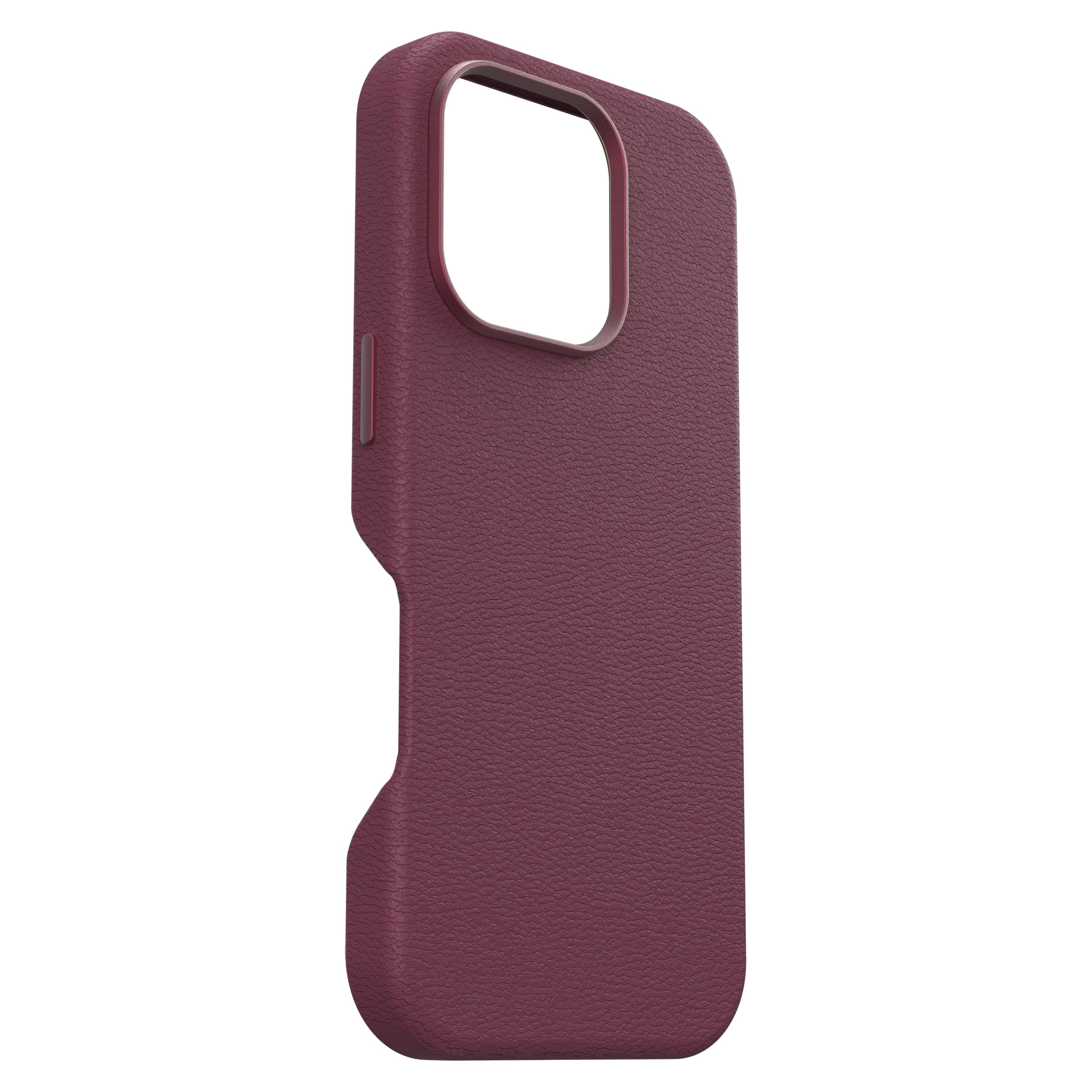 Left. OtterBox - Symmetry Cactus Leather Series Hard Shell for MagSafe for Apple iPhone 16 Pro - Maroon Bells.