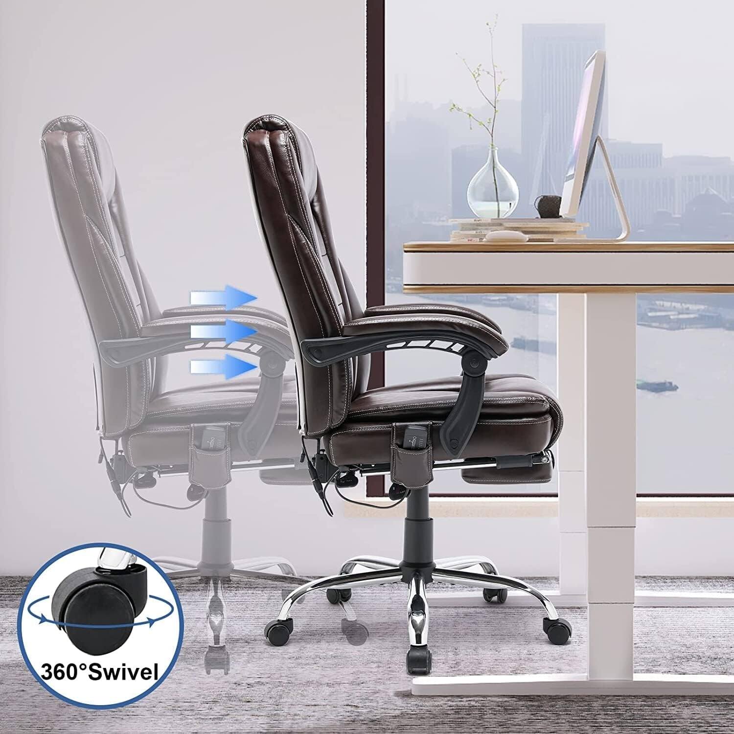Alt View 4. U-HOMY - Elianagrace Ergonomic Reclining Office Chair – Massage, Heating Function, and Retractable Foot Rest for All-Day Comfort - Brown.