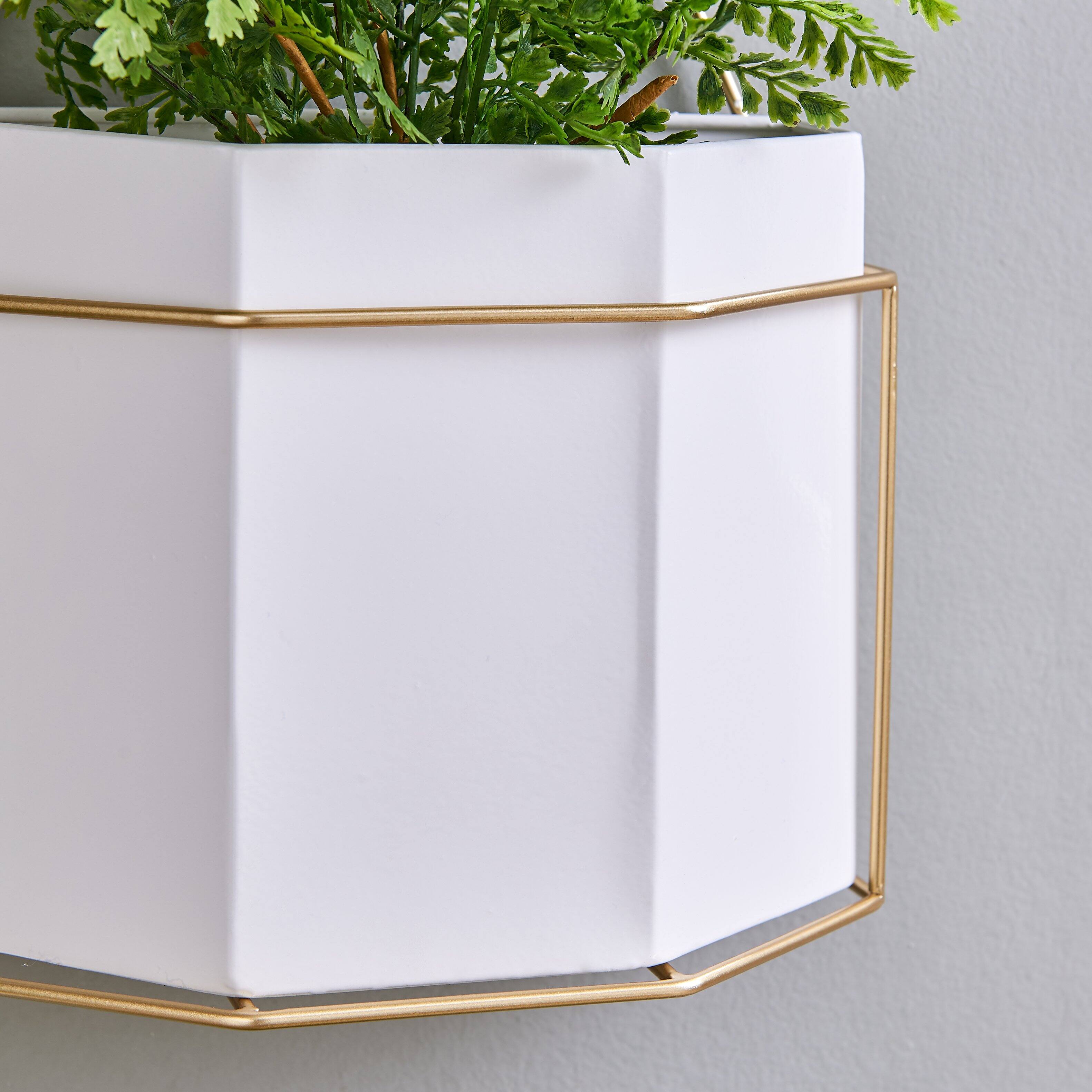 Back. Danya B - Modern Geometric White and Gold Metal Wall Planters - Set of 3 - White, Gold.