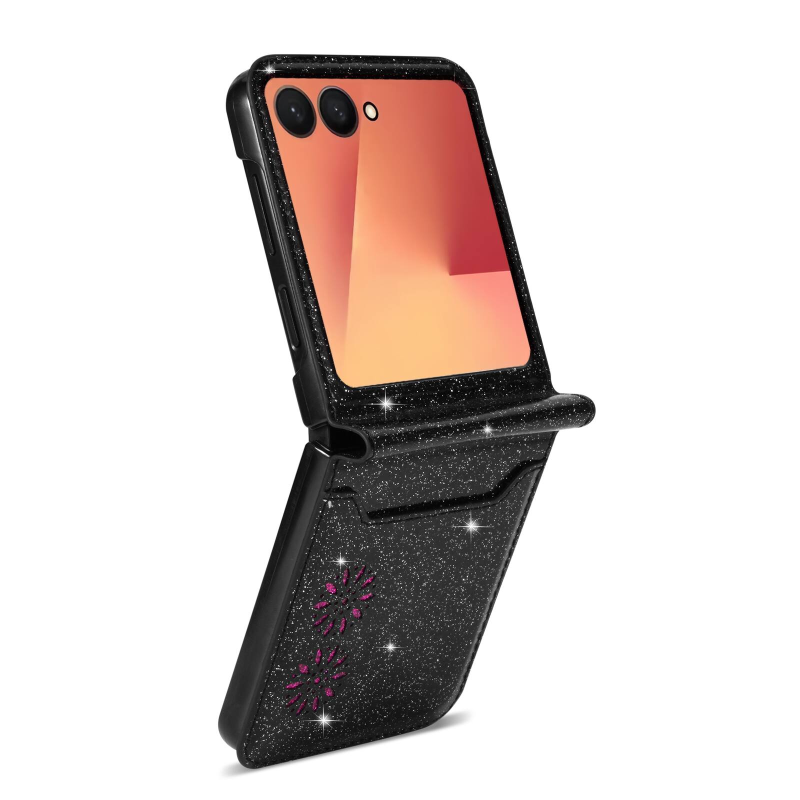Alt View 2. Dteck - for Samsung Galaxy Z Flip8 Glitter Wallet Case, Shockproof Slim PU Leather Flip Cover with Card Pocket - Black.