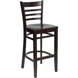 Emma + Oliver - Ladder Back Wooden Restaurant Dining Barstool - Walnut Wood Seat/Walnut Wood Frame