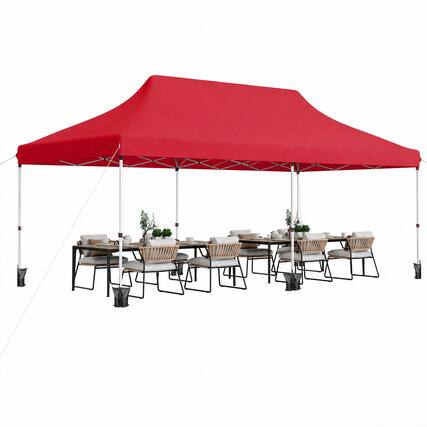 Front. Costway - Costway 10 x 20FT Pop-up Canopy Tent Folding Instant Sun Shelter with 3 Adjustable Heights - Red.