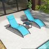 Front. PURPLE LEAF - 3-Pieces Aluminum Outdoor Chaise Lounge Patio Lounge Chair with Side Table, Blue - Blue.