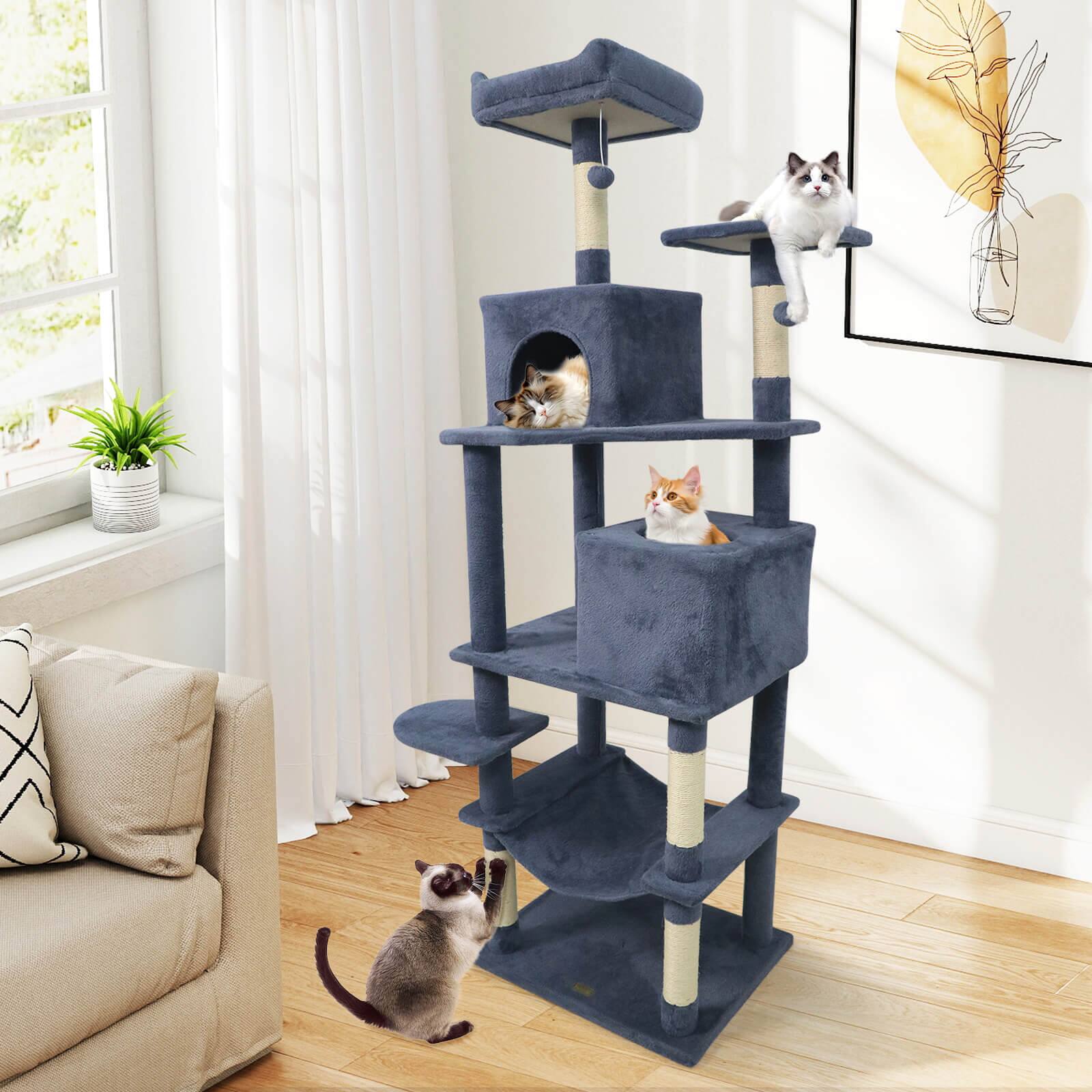 Alt View 1. Costway - Costway 70" Cat Tree for Indoor Cats with Padded Top Perch, Dual Condos, Hammock, Platforms - Dark Gray.