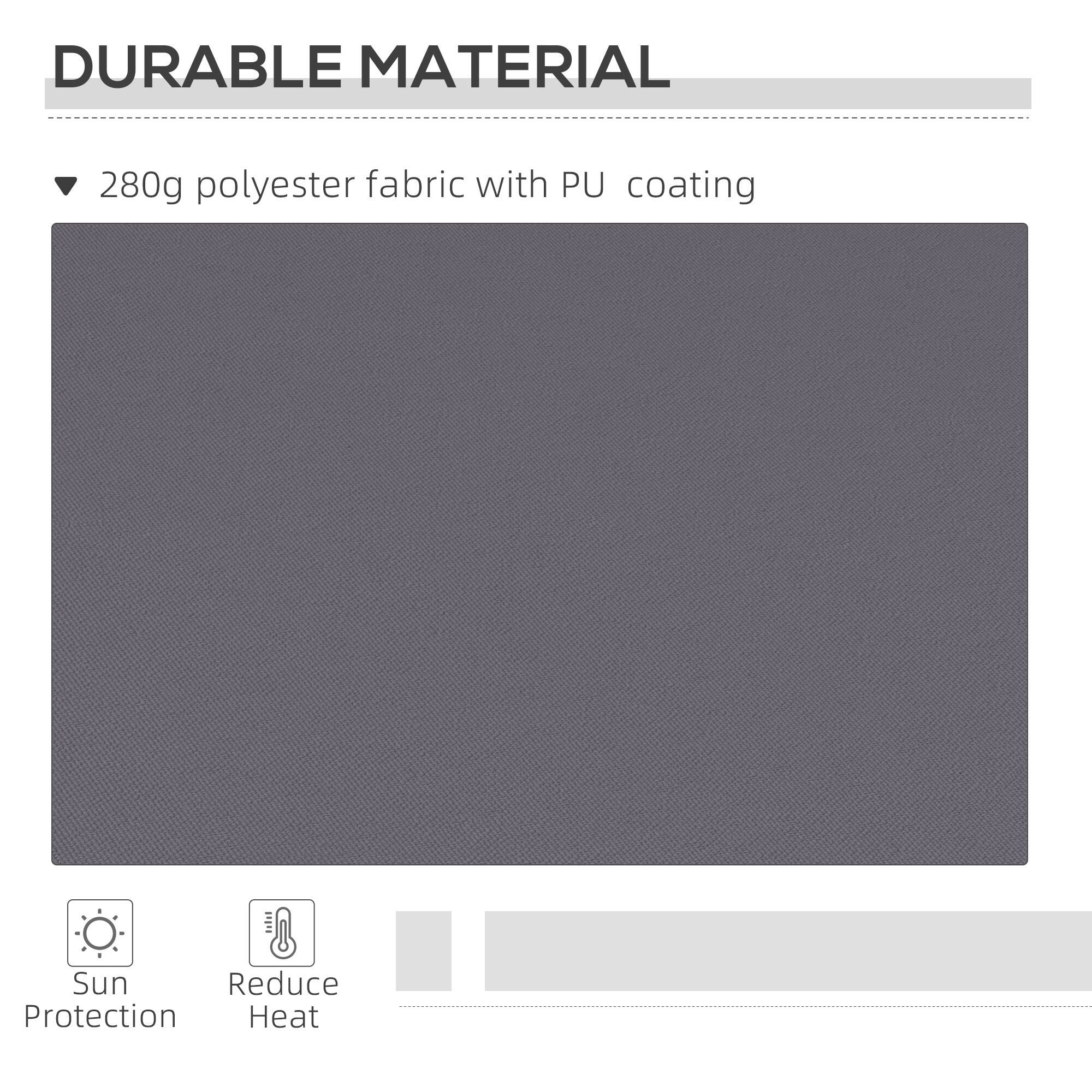 DURABLE MATERIAL
280g polyester fabric with PU coating
Sun Protection
Reduce Heat