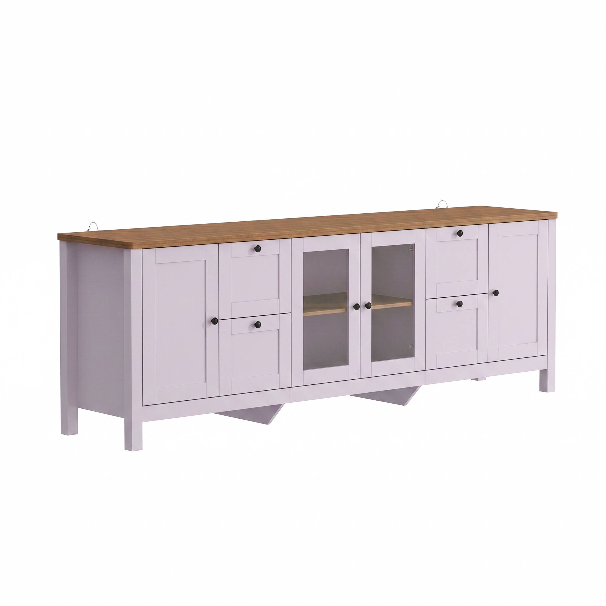 Alt View 10. Famapy - 90.6" Farmhouse TV Stand for 85 Inch TV, Glass Doors, Adjustable Shelves, 10-Compartment Storage - Pink & Wooden.
