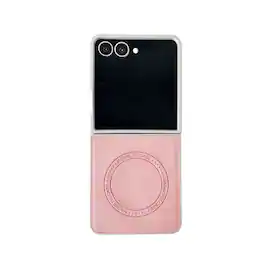 Dteck - Magnetic Leather-Texture Hard Case for Samsung Galaxy Z Flip7,Shock-Absorbing Skin-feel PC Cover,Qi Wireless Charging - Pink