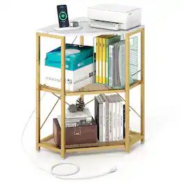 Ecooso - Corner Printer Stand with Power Outlet, 3-Tier Storage Rack, Adjustable Shelf, Small-Space - White